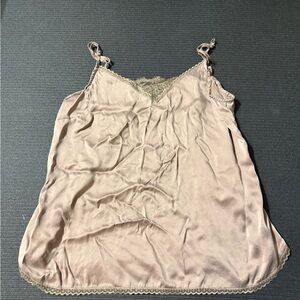 Anthropologie Blush Pink Satin Lace Trim Tank Top